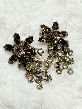 Rhinestone Flower Clip On Earrings